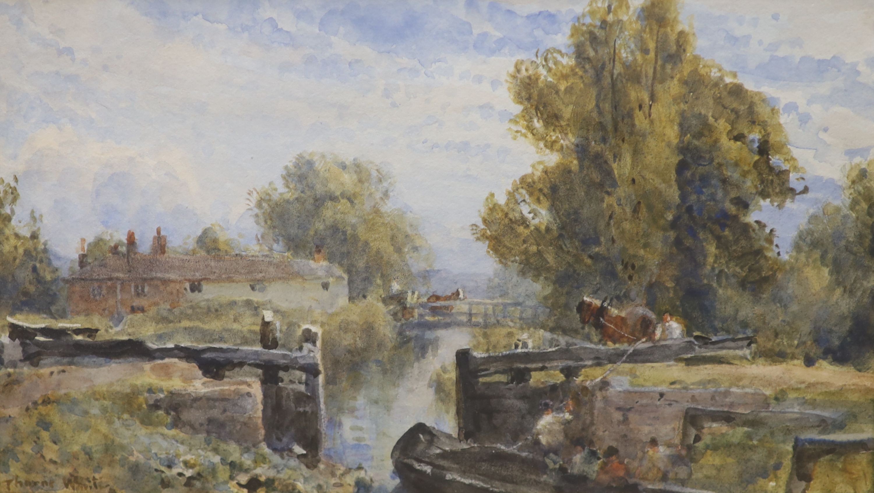 Robert Thorne Waite (1842-1935), watercolour, Woolhampton Loch, signed, 14 x 25cm